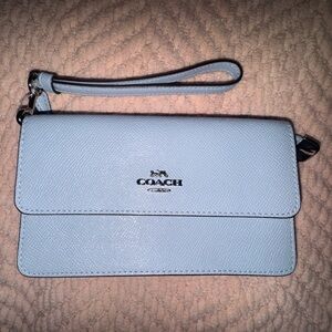 Coach Powder Blue Leather Wristlet Wallet w/ Strap NWOT